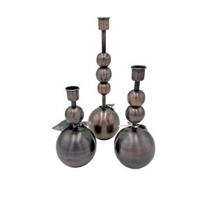 NWT Karma Gifts‎ Set of 3 Orb Ball Taper Candlestick Holders Brown Metal NEW